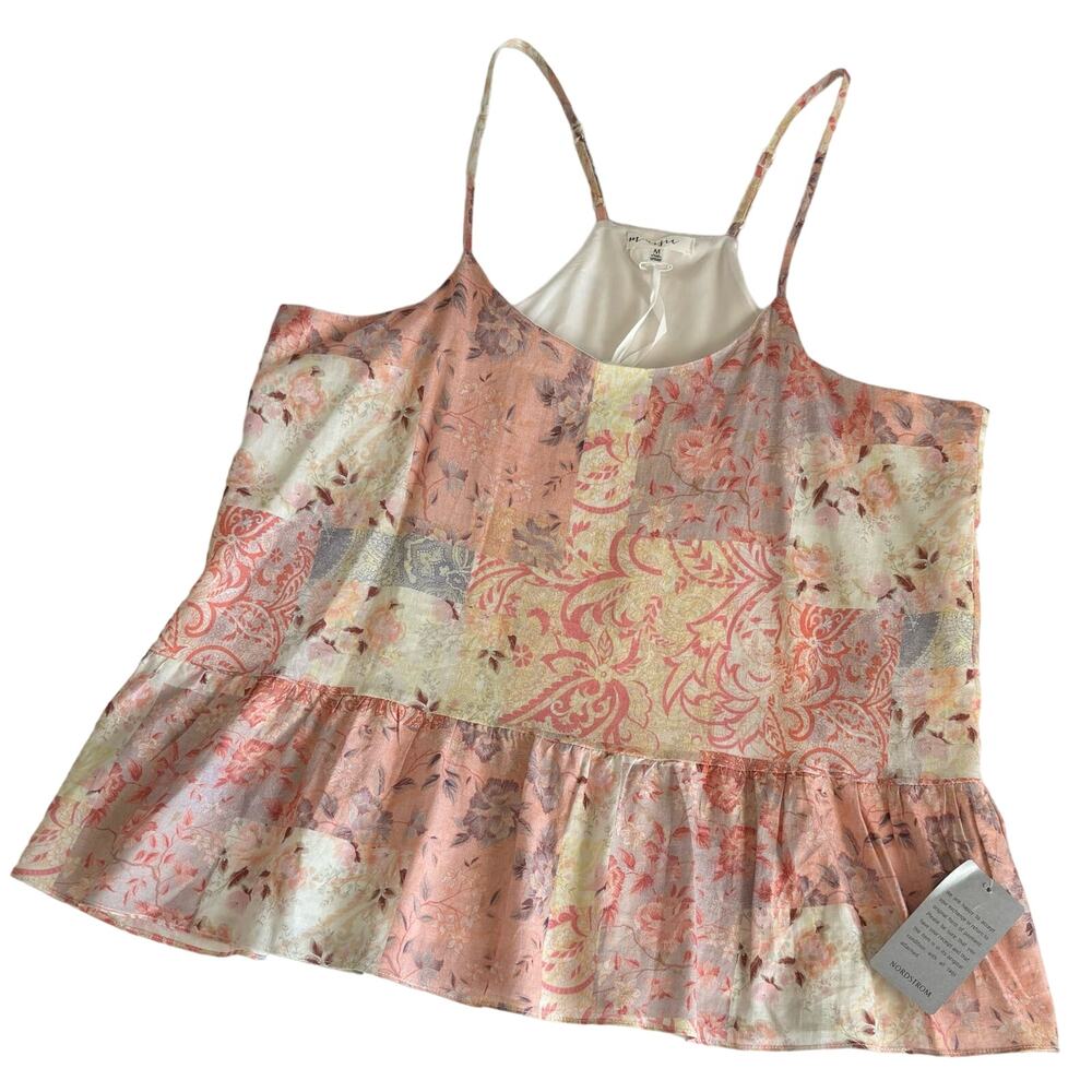 Maisie Nordstrom Pink Boho Floral Patchwork Print Tank Top Size Medium NWT